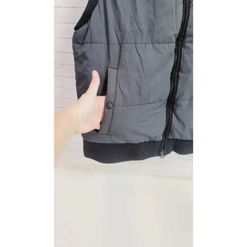 BANANA REPUBLIC WOVEN COMBO PUFFER VEST IN GRAY/BLACK, SZ LARGE